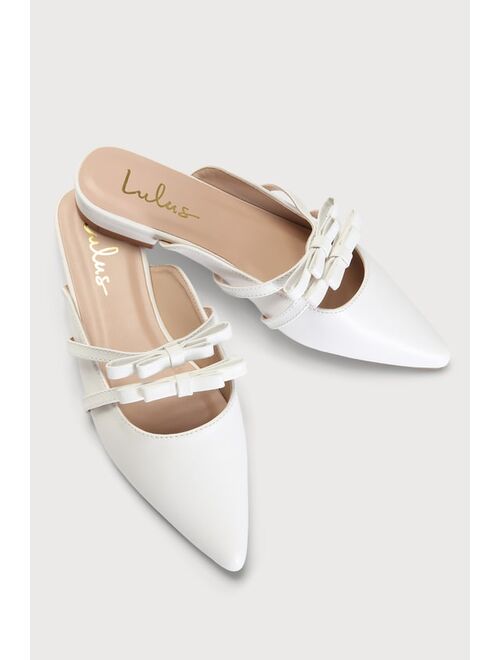 Lulus Lyanna White Pointed-Toe Bow Mules