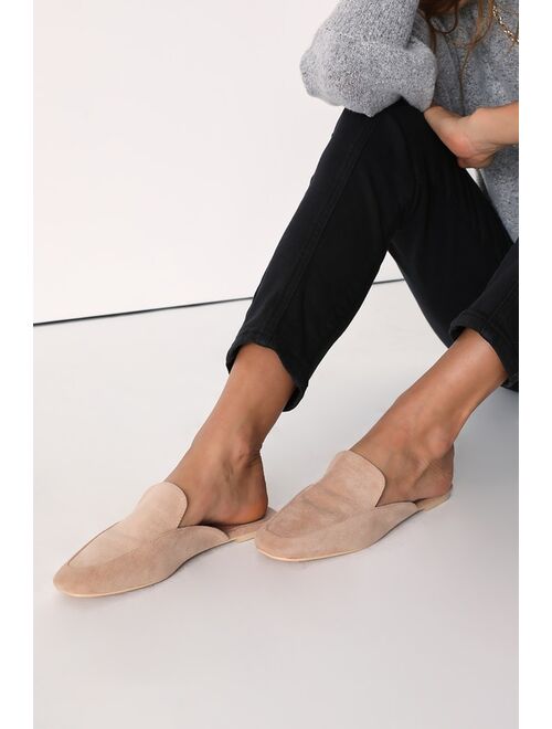 Lulus Maggy Light Nude Velvet Embroidered Square-Toe Loafer Slides