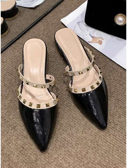 Women Studded Decor Flat Mules Fashion Outdoor Flats