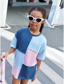 Kids Cooltwn Girls Colorblock Drop Shoulder Seam Front Tee