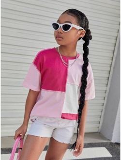 Kids Cooltwn Girls Colorblock Drop Shoulder Seam Front Tee