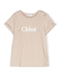 Chloe Kids logo-print rolled-sleeve T-shirt