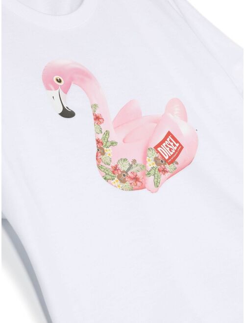 Diesel Kids flamingo-print cotton T-shirt