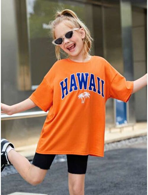 SHEIN Kids EVRYDAY Girls Letter Graphic Drop Shoulder Tee