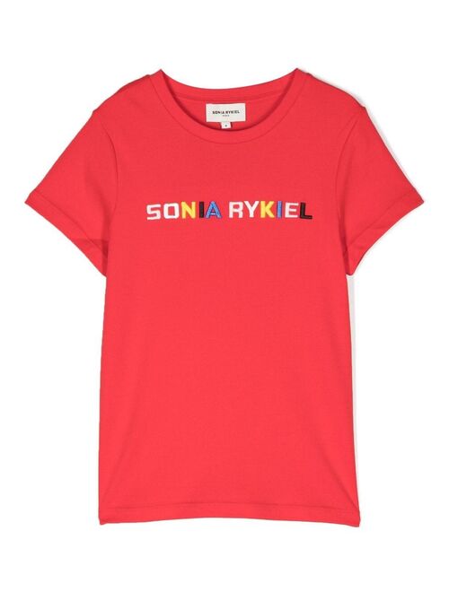 SONIA RYKIEL ENFANT logo-print cut-out T-shirt