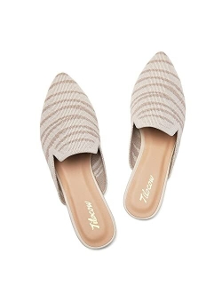 Tilocow Knit Mules for Women Flats Pointed Toe Mesh Ballet Flat Womens Slip On Slides Walking Shoes