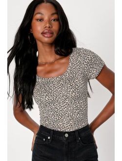 Fiercest Essence Tan Animal Print Short Sleeve Crop Top