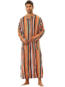 Lars Amadeus Striped Nightshirt for Men's Long Sleeves Button Down Nightgown Henley Shirts with Pockets