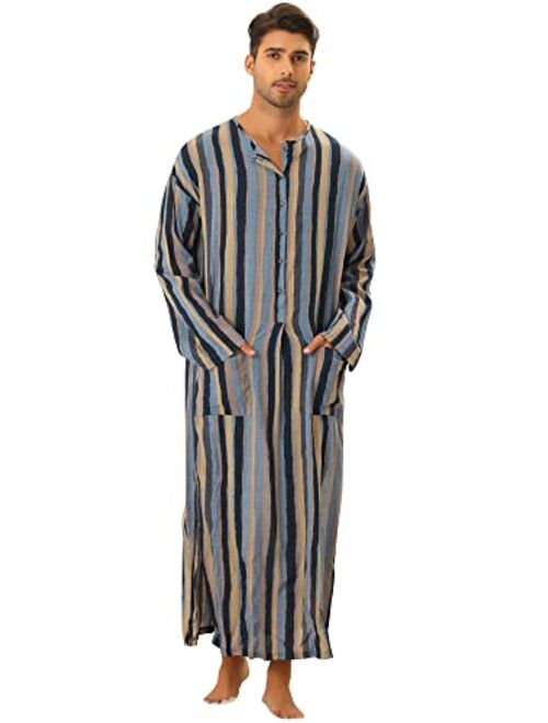 Lars Amadeus Striped Nightshirt for Men's Long Sleeves Button Down Nightgown Henley Shirts with Pockets