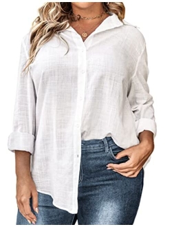 IN'VOLAND Womens Plus Size Button Down Shirt Classic Long Sleeve Button Front Shirt Women Casual Cotton Top Blouse 16-28W