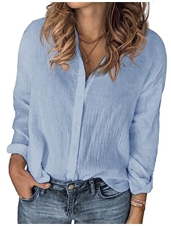 IN'VOLAND Womens Plus Size Button Down Shirt Classic Long Sleeve Button Front Shirt Women Casual Cotton Top Blouse 16-28W