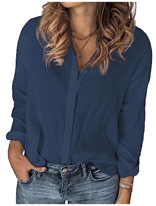 IN'VOLAND Womens Plus Size Button Down Shirt Classic Long Sleeve Button Front Shirt Women Casual Cotton Top Blouse 16-28W