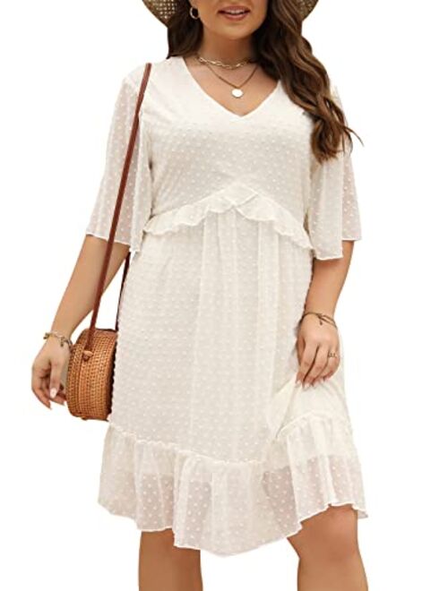 The Drop Nemidor Womens Loose Plus Size Summer Ditsy Floral Print Ruffle Mini Flowy Dress NEM314