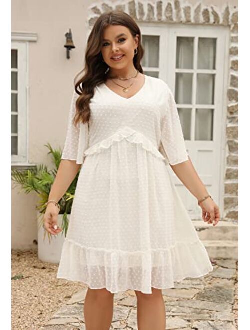 The Drop Nemidor Womens Loose Plus Size Summer Ditsy Floral Print Ruffle Mini Flowy Dress NEM314