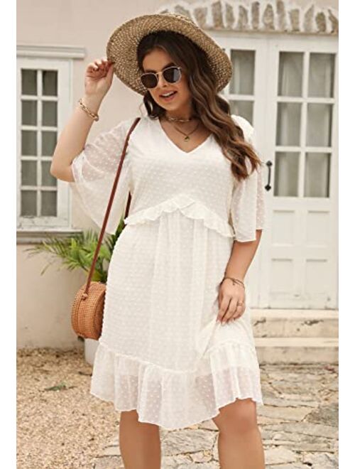 The Drop Nemidor Womens Loose Plus Size Summer Ditsy Floral Print Ruffle Mini Flowy Dress NEM314