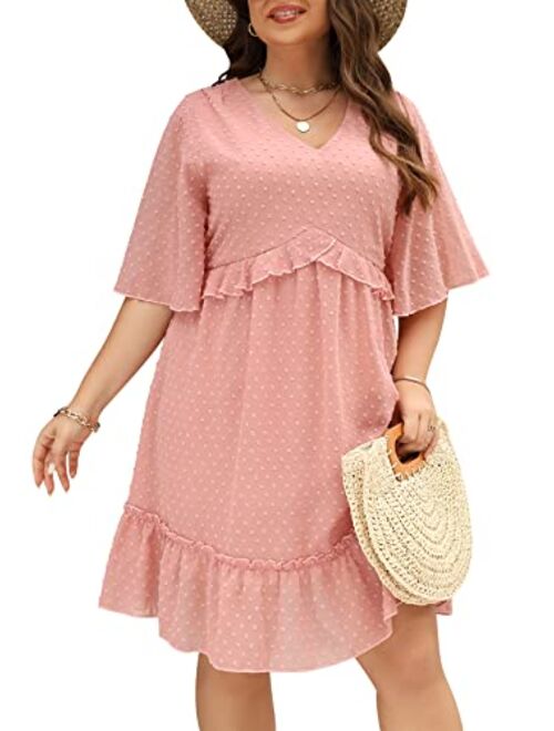 The Drop Nemidor Womens Loose Plus Size Summer Ditsy Floral Print Ruffle Mini Flowy Dress NEM314