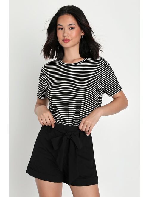 Lulus Casually Stylish Black and White Striped Short Sleeve Top