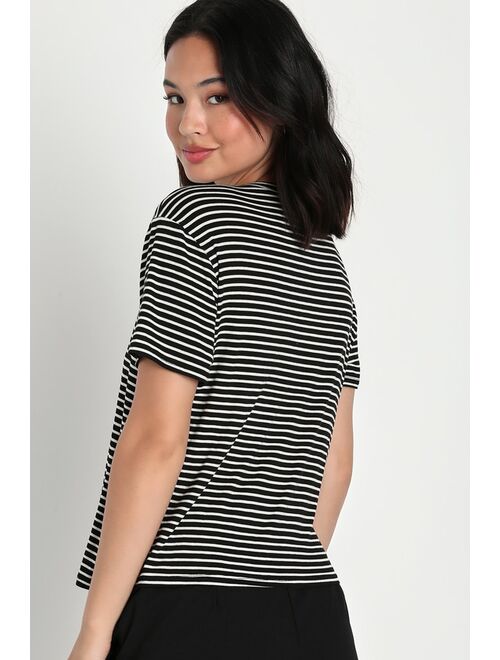 Lulus Casually Stylish Black and White Striped Short Sleeve Top