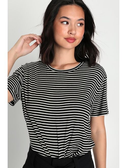 Lulus Casually Stylish Black and White Striped Short Sleeve Top