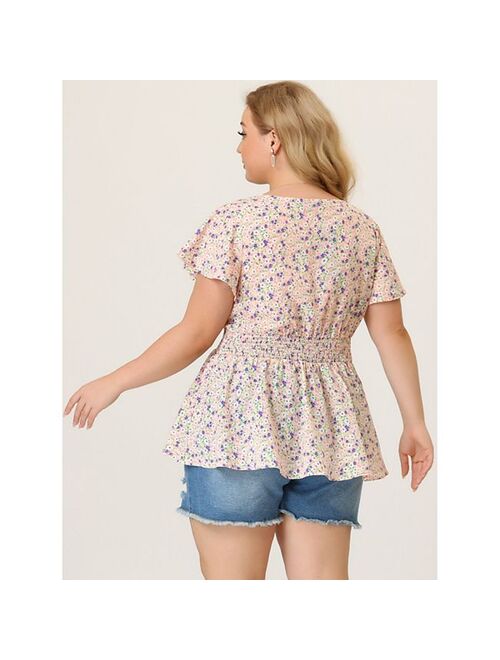 agnes orinda Plus Size Peplum Top for Women Smocked Waist Summer Floral Blouses