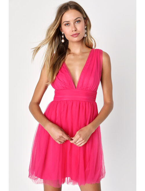 Lulus Heavenly Hues Hot Pink Tulle Sleeveless Mini Dress