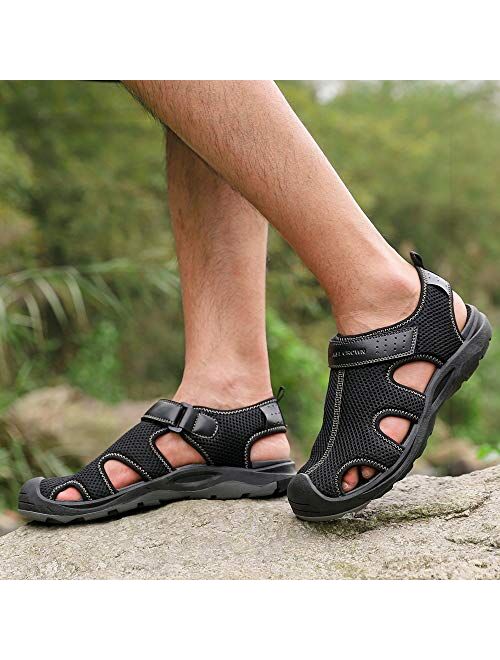 CAMEL CROWN Men's Mesh Hiking Sandals Closed-Toe Beach Sandal for Athletic Outdoor Summer Waterproof