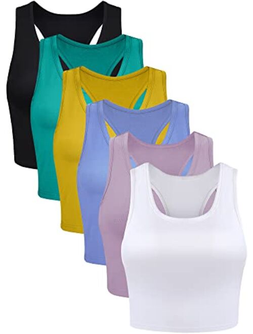 Boao 6 Pieces Basic Sleeveless Racerback Sports Crop Tank Tops for Women Girls Daily Wearing