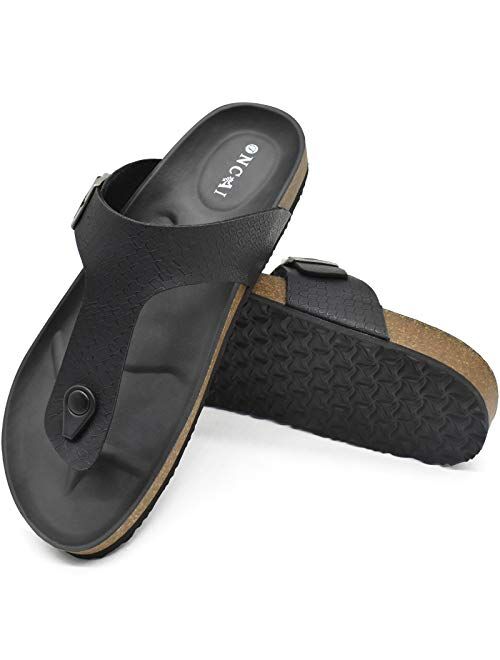 ONCAI Mens Flip Flops,Arch Support Summer Beach Cork Footbed Sandals With Rubber Soles