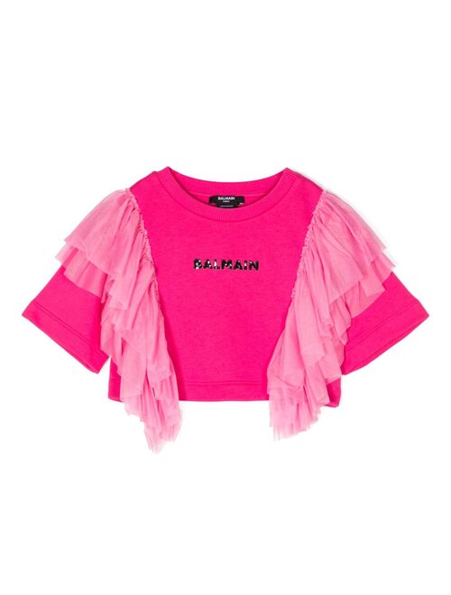 Balmain Kids logo-print cropped top