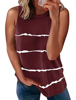 Biucly SHEWIN Womens Summer Crewneck Tank Top Casual Loose Sleeveless Tops Shirts