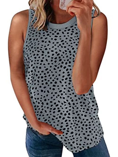 Biucly SHEWIN Womens Summer Crewneck Tank Top Casual Loose Sleeveless Tops Shirts