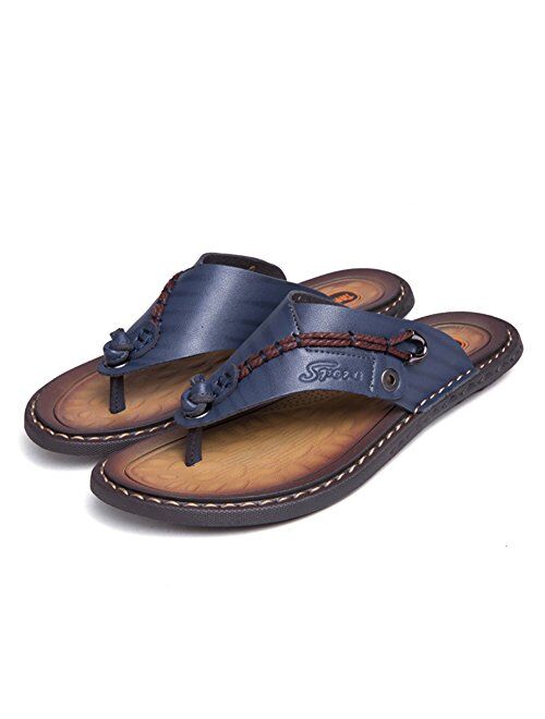 IGxx Sandals for Men Classic Leather Anti-skidding Flip-Flops Slippers Outdoor