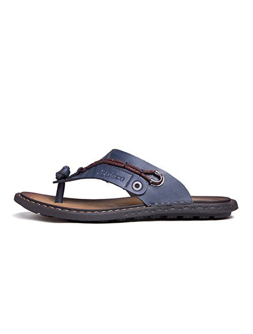 IGxx Sandals for Men Classic Leather Anti-skidding Flip-Flops Slippers Outdoor