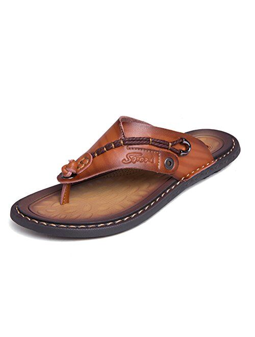 IGxx Sandals for Men Classic Leather Anti-skidding Flip-Flops Slippers Outdoor