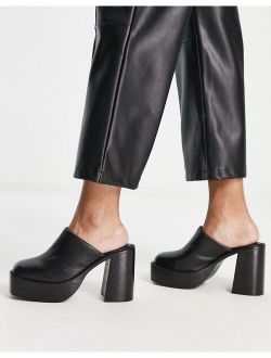 Pierre premium leather chunky heeled mules in black