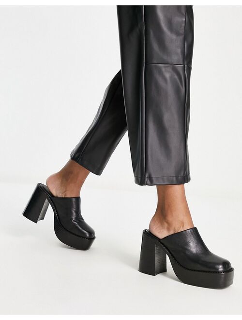 ASOS DESIGN Pierre premium leather chunky heeled mules in black