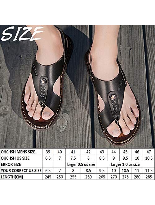 OHCHSH Mens Sandals Flip Flops for Men Shoes with Toe Ring Casual Summer Leather Black