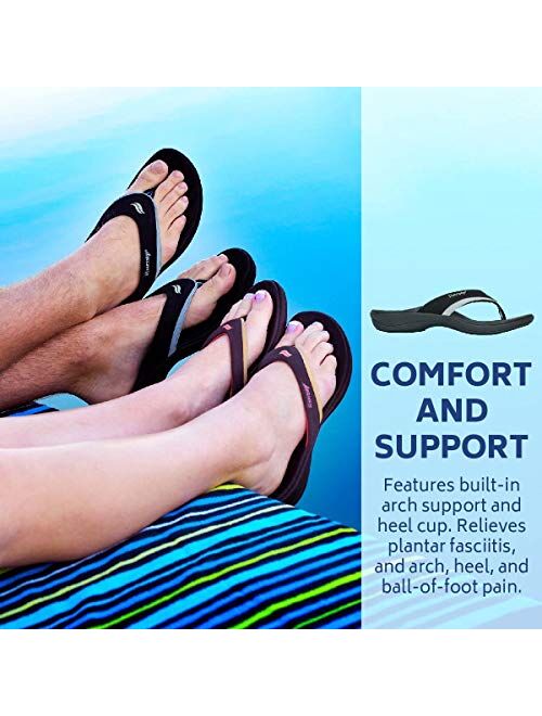 Powerstep Men's Arch Support Orthotic Flip Flop Sandals with Shock Absorbing Sole, Lightweight Non-Slip Tread