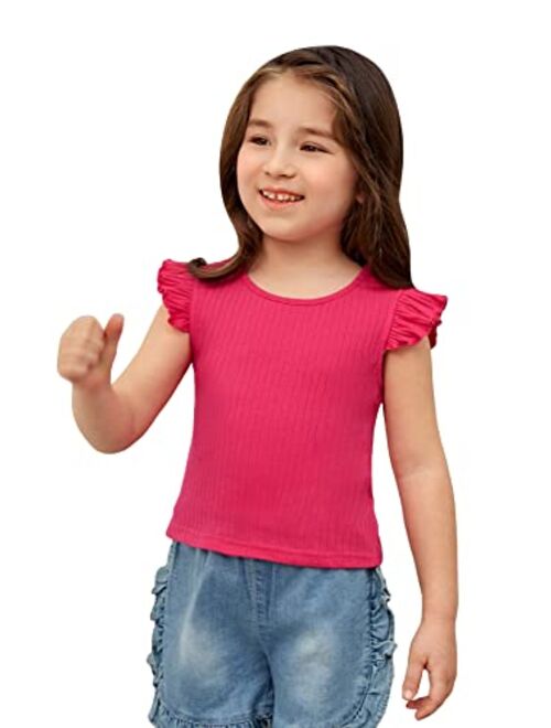 WDIRARA Toddler Girl's Ribbed Ruffle Trim Round Neck Casual Summer Cute Tank Top