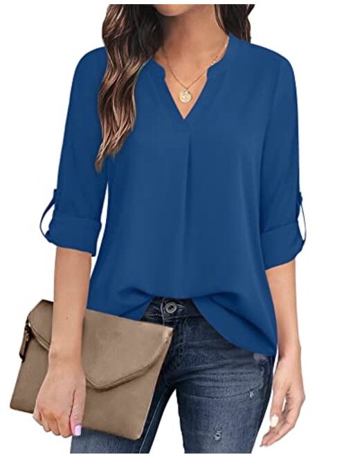 Timeson Women's Casual Chiffon V Neck 3/4 Sleeve Blouse Tops