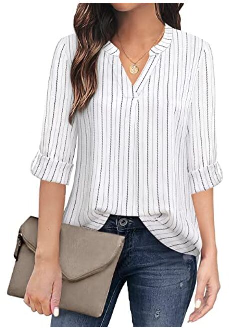 Timeson Women's Casual Chiffon V Neck 3/4 Sleeve Blouse Tops