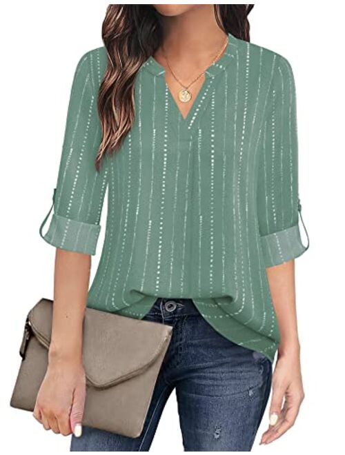 Timeson Women's Casual Chiffon V Neck 3/4 Sleeve Blouse Tops