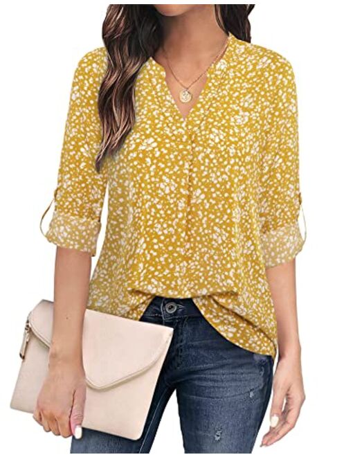 Timeson Women's Casual Chiffon V Neck 3/4 Sleeve Blouse Tops