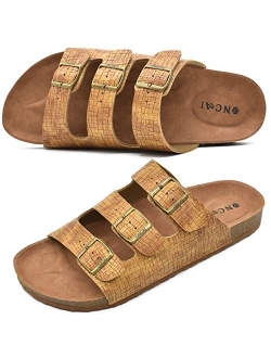 ONCAI Men's Sandals, Summer Beach Slides with Adjustable Buckle Strap and Soft Cushion Cork Rubber Sole Size 7-13