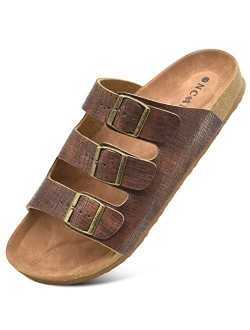 ONCAI Men's Sandals, Summer Beach Slides with Adjustable Buckle Strap and Soft Cushion Cork Rubber Sole Size 7-13