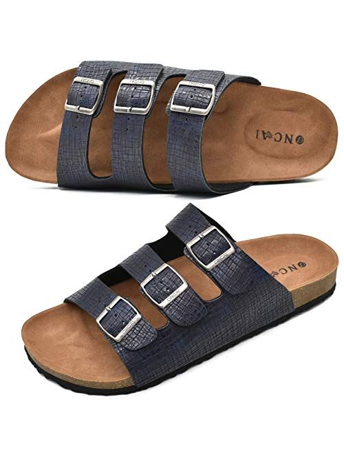 ONCAI Men's Sandals, Summer Beach Slides with Adjustable Buckle Strap and Soft Cushion Cork Rubber Sole Size 7-13