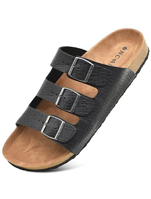 ONCAI Men's Sandals, Summer Beach Slides with Adjustable Buckle Strap and Soft Cushion Cork Rubber Sole Size 7-13