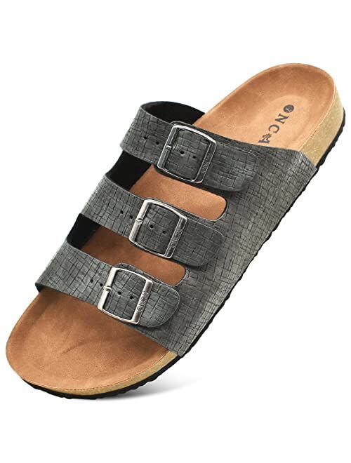 ONCAI Men's Sandals, Summer Beach Slides with Adjustable Buckle Strap and Soft Cushion Cork Rubber Sole Size 7-13