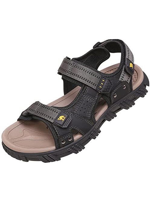 CAMEL CROWN Men's Hiking Sandals Waterproof Arch Support Water Sandals Anti-Slip Summer Sandals Adjustable Beach Sandals Comfort Leather Athletic Outdoor Sport Sandals