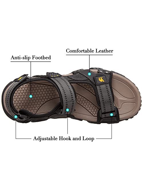 CAMEL CROWN Men's Hiking Sandals Waterproof Arch Support Water Sandals Anti-Slip Summer Sandals Adjustable Beach Sandals Comfort Leather Athletic Outdoor Sport Sandals